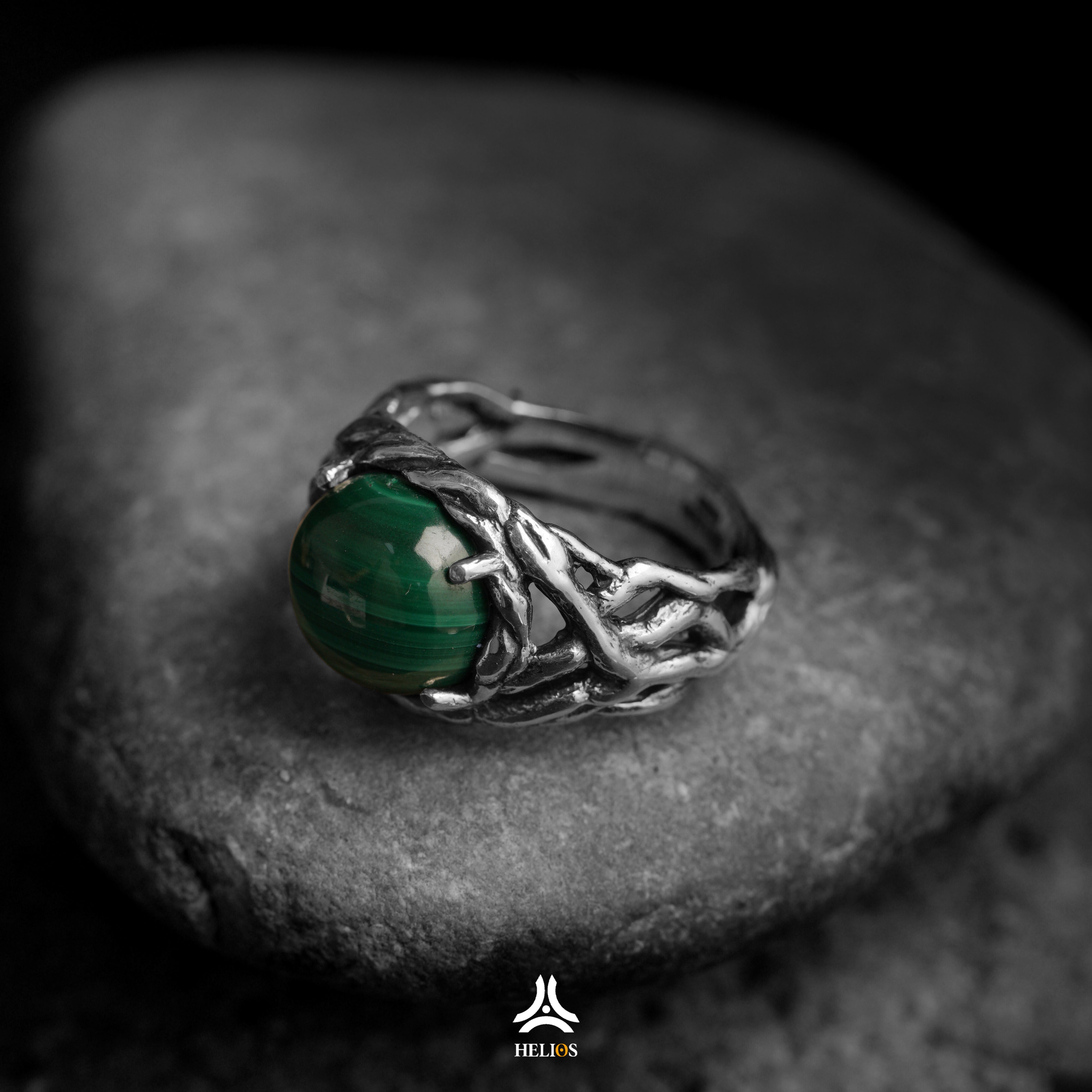 Men's Silver Ring with Characteristic Stone Face: Bold and Unique Style