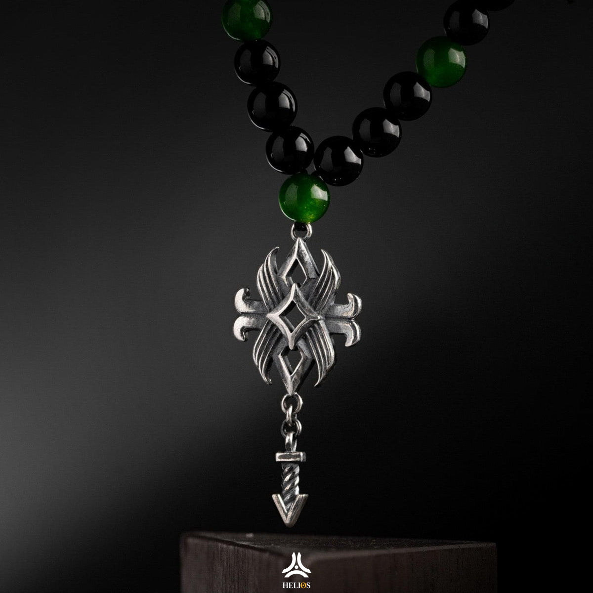 Lotus Arrow Mixed Green Stone Necklace Helios